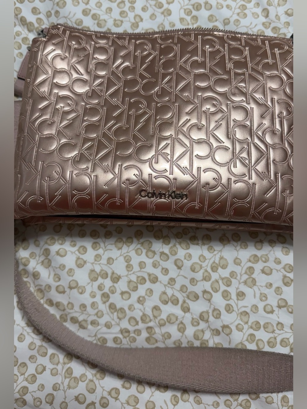 Calvin Klein Metallic Rose Gold Embossed Logo Crossbody
